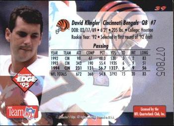 1995 Collector's Edge #39 David Klingler Back
