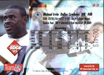 1995 Collector's Edge #52 Michael Irvin Back