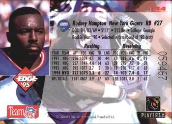 1995 Collector's Edge #144 Rodney Hampton Back