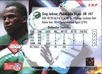 1995 Collector's Edge #157 Greg Jackson Back