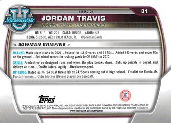 2022 Bowman University Chrome - Refractor #31 Jordan Travis Back