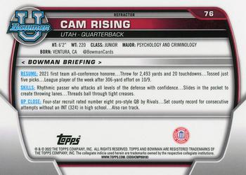 2022 Bowman University Chrome - Refractor #76 Cam Rising Back