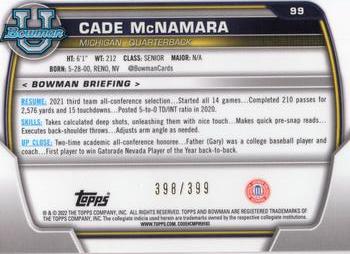 2022 Bowman University Chrome - Purple Refractor #99 Cade McNamara Back