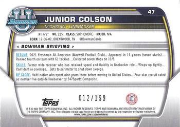 2022 Bowman University Chrome - Blue Refractor #47 Junior Colson Back