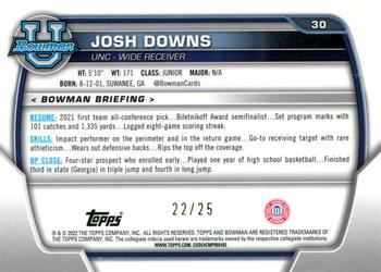2022 Bowman University Chrome - Orange Refractor #30 Josh Downs Back