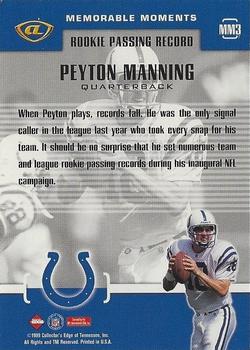 1999 Collector's Edge Advantage - Memorable Moments #MM3 Peyton Manning Back