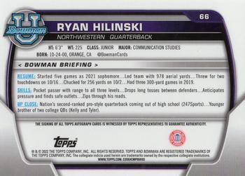 2022 Bowman University Chrome - Prospect Autographs #66 Ryan Hilinski Back