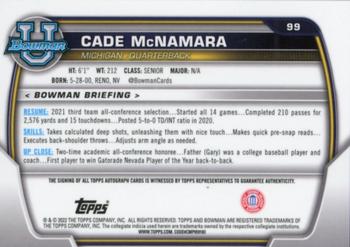 2022 Bowman University Chrome - Prospect Autographs #99 Cade McNamara Back