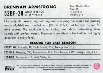 2022 Bowman University Chrome - 1952 Bowman #52BF-29 Brennan Armstrong Back
