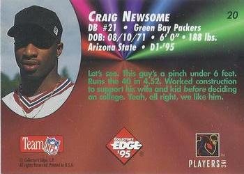 1995 Collector's Edge - Rookies #20 Craig Newsome Back