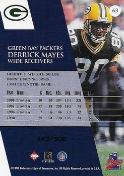 1999 Collector's Edge First Place - Galvanized #63 Derrick Mayes Back