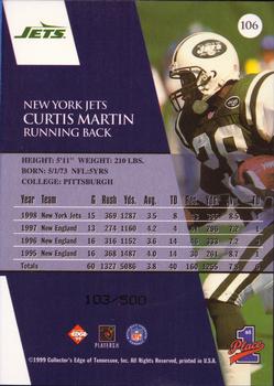 1999 Collector's Edge First Place - Galvanized #106 Curtis Martin Back
