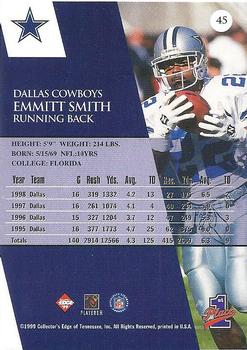 1999 Collector's Edge First Place - Gold Ingot #45 Emmitt Smith Back