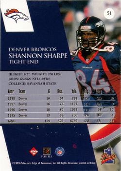 1999 Collector's Edge First Place - Gold Ingot #51 Shannon Sharpe Back