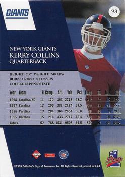1999 Collector's Edge First Place - Gold Ingot #98 Kerry Collins Back
