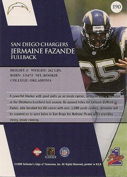 1999 Collector's Edge First Place - Gold Ingot #190 Jermaine Fazande Back