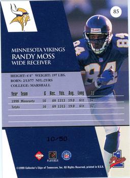 1999 Collector's Edge First Place - HoloGold #85 Randy Moss Back