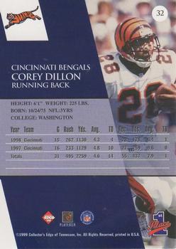 1999 Collector's Edge First Place - Millennium Collection Blue #32 Corey Dillon Back