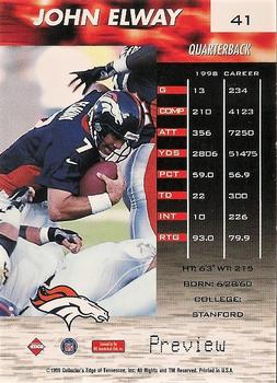 1999 Collector's Edge Fury - Galvanized Previews #41 John Elway Back