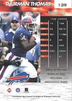 1999 Collector's Edge Fury - Millennium Collection Red #139 Thurman Thomas Back