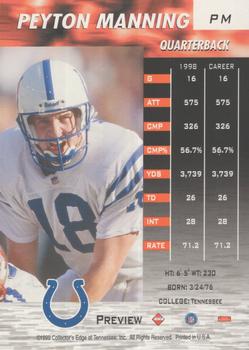 1999 Collector's Edge Fury - Previews #PM Peyton Manning Back
