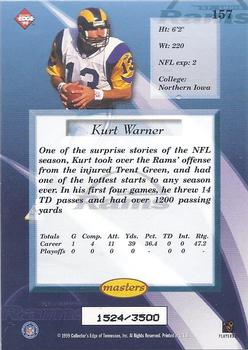 1999 Collector's Edge Masters - HoloSilver #157 Kurt Warner Back