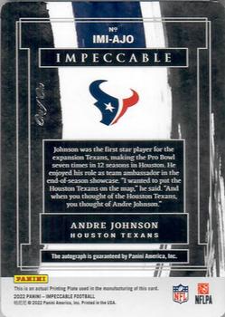 2022 Panini Impeccable - Immortal Ink Printing Plate Yellow #IMI-AJO Andre Johnson Back