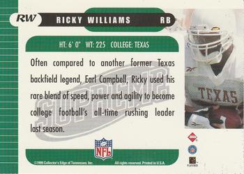 1999 Collector's Edge Supreme - Draft Previews #RW Ricky Williams Back