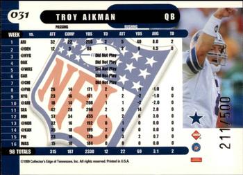 1999 Collector's Edge Supreme - Galvanized #031 Troy Aikman Back