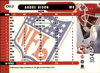 1999 Collector's Edge Supreme - Galvanized #062 Andre Rison Back