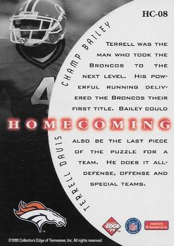 1999 Collector's Edge Supreme - Homecoming #HC-08 Terrell Davis / Champ Bailey Back