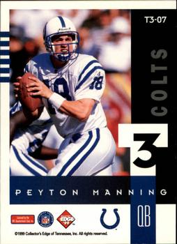 1999 Collector's Edge Supreme - T3 #T3-07 Peyton Manning Back