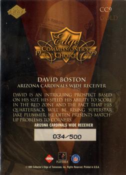 1999 Collector's Edge Triumph - Commissioner's Choice Gold #CC9 David Boston Back