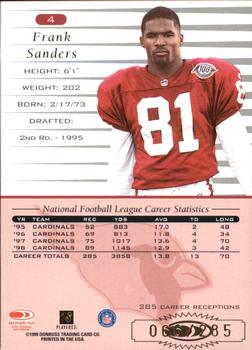 1999 Donruss - Stat Line Career #4 Frank Sanders Back