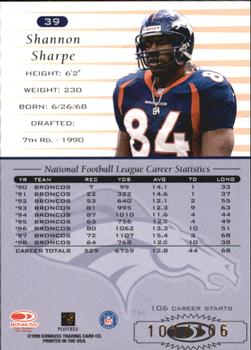 1999 Donruss - Stat Line Career #39 Shannon Sharpe Back
