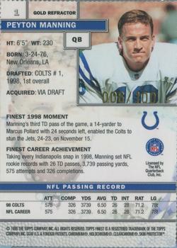 1999 Finest - Gold Refractors #1 Peyton Manning Back