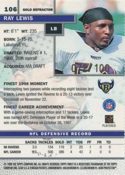 1999 Finest - Gold Refractors #106 Ray Lewis Back