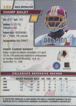 1999 Finest - Gold Refractors #162 Champ Bailey Back