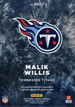 2022 Donruss - Rookie Holiday Sweater #RHS-3 Malik Willis Back