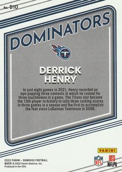 2022 Donruss - Dominators #D10 Derrick Henry Back