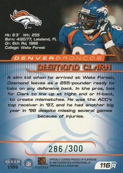 1999 Fleer Focus - Stealth #116 Desmond Clark Back
