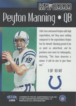 1999 Fleer Mystique - NFL 2000 #1 NT Peyton Manning Back