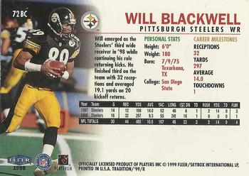 1999 Fleer Tradition - Blitz Collection #72BC Will Blackwell Back