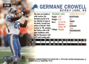 1999 Fleer Tradition - Blitz Collection #81BC Germane Crowell Back