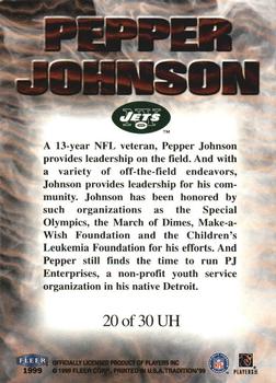 1999 Fleer Tradition - Unsung Heroes #20 UH Pepper Johnson Back