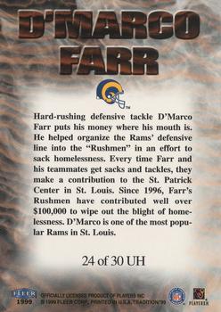 1999 Fleer Tradition - Unsung Heroes #24 UH D'Marco Farr Back