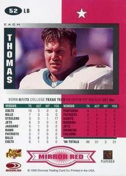 1999 Leaf Certified - Mirror Red #52 Zach Thomas Back