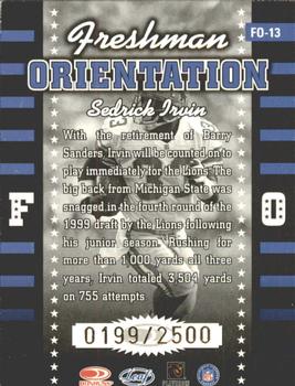 1999 Leaf Rookies & Stars - Freshman Orientation #FO-13 Sedrick Irvin Back