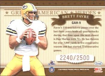 1999 Leaf Rookies & Stars - Great American Heroes #GAH-9 Brett Favre Back