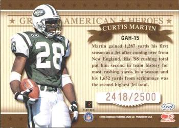 1999 Leaf Rookies & Stars - Great American Heroes #GAH-15 Curtis Martin Back